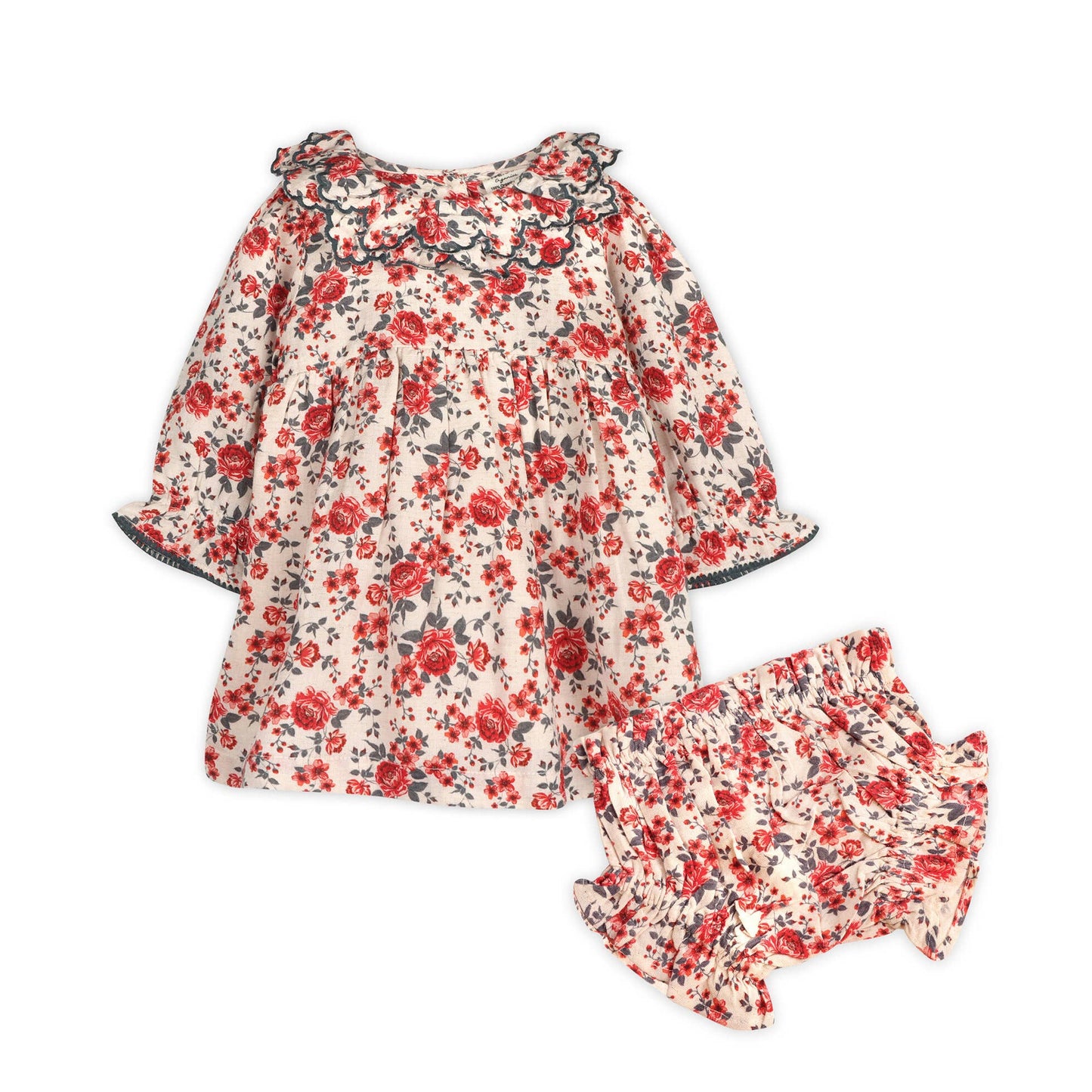 Amour Rose Floral Ruffle Baby Dress & Bloomer (Linen Blend)