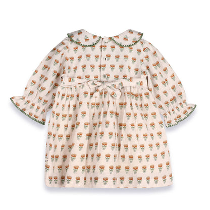 Ina Block Print Floral Baby Dress & Bloomer Set (Linen)