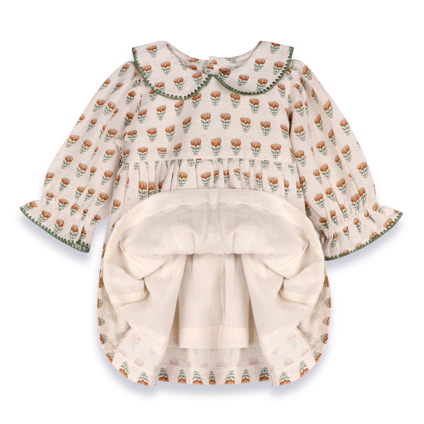 Ina Block Print Floral Baby Dress & Bloomer Set (Linen)