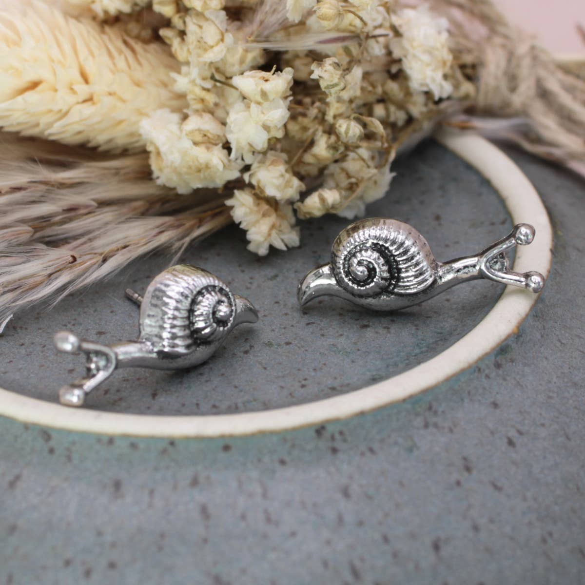 Garden Dweller Silver Snail Post Earrings