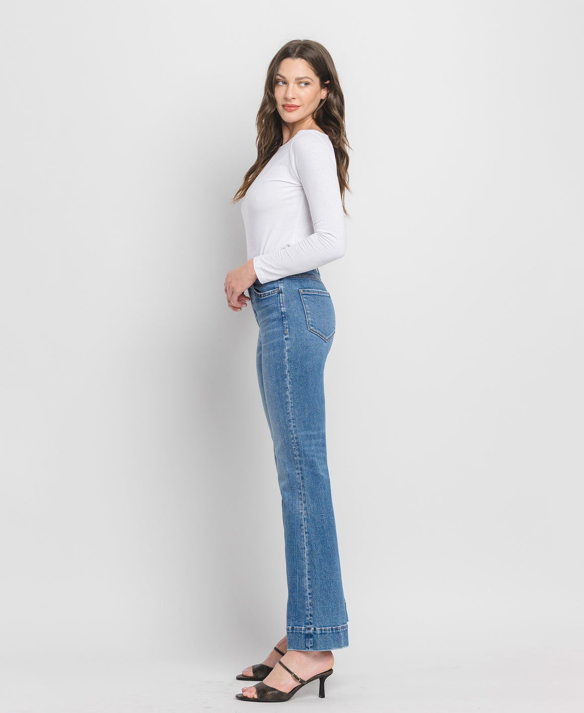 High Rise Trouser Hem Relaxed Flare Jeans