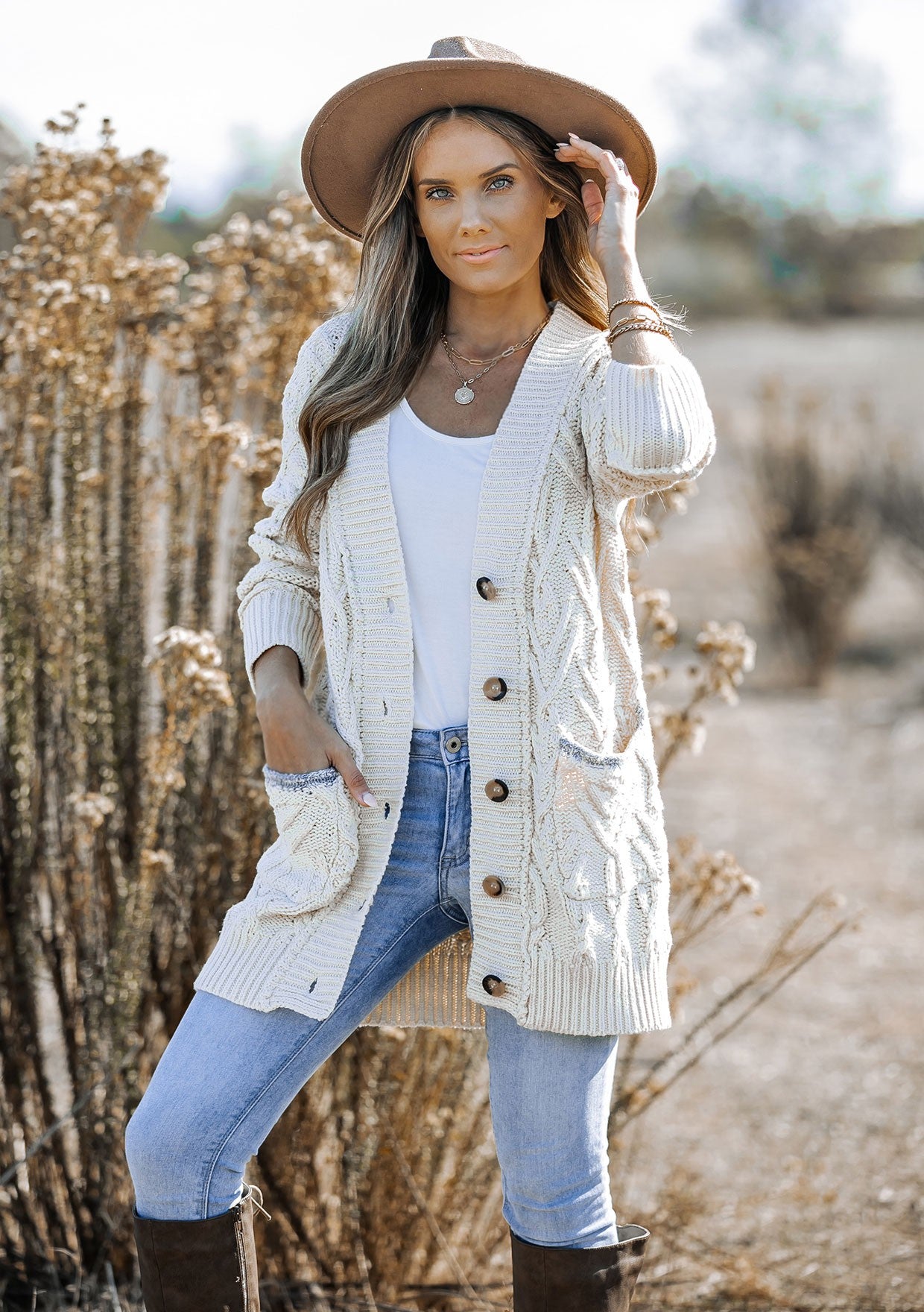 Oversized Button Front Cable Knit Cardigan