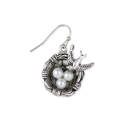Nesting Bird Silver Earrings