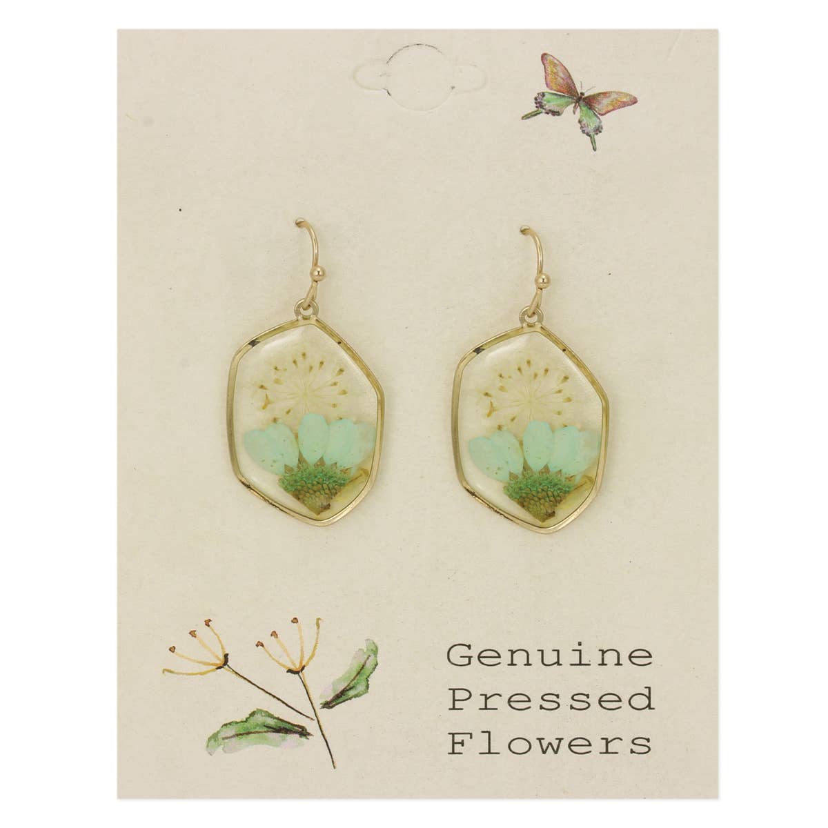 Cottage Floral Green Dried Flower Earrings