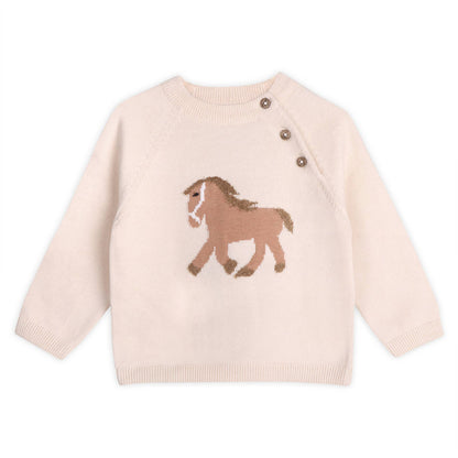 Horse Jacquard Sweater Knit Baby Pullover (Organic Cotton)