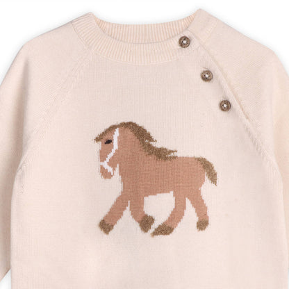 Horse Jacquard Sweater Knit Baby Pullover (Organic Cotton)