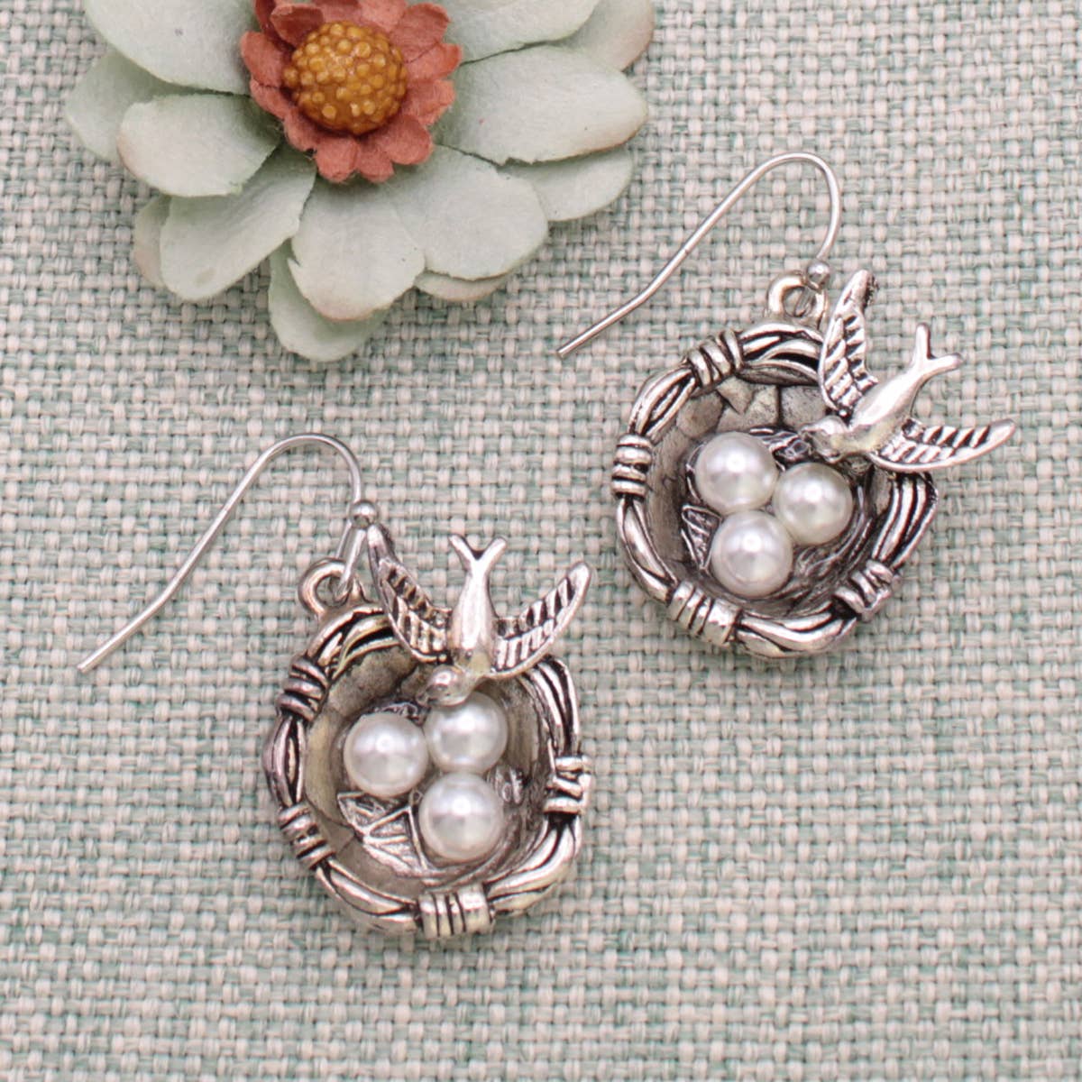 Nesting Bird Silver Earrings