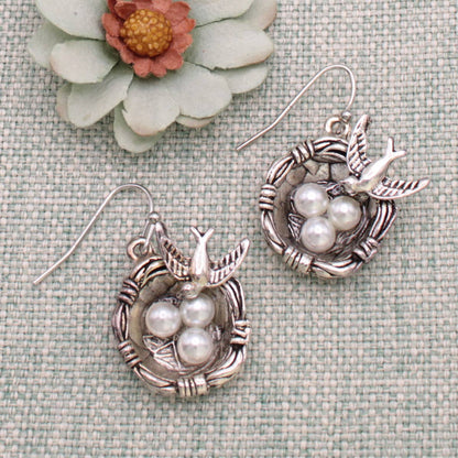 Nesting Bird Silver Earrings