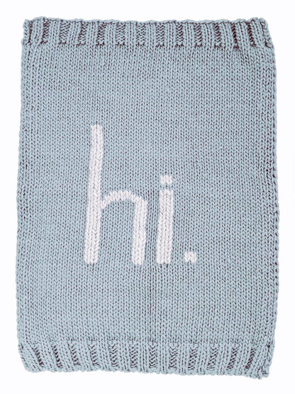 "hi" Hand Knit Blanket Surf Blue