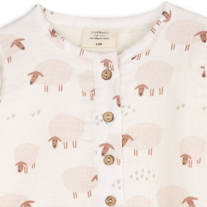 Sheep Long Sleeve Baby Jumpsuit (Organic Muslin)