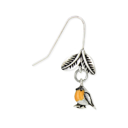 Silver Bird Leaf Earrings
