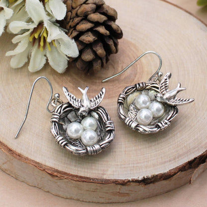 Nesting Bird Silver Earrings