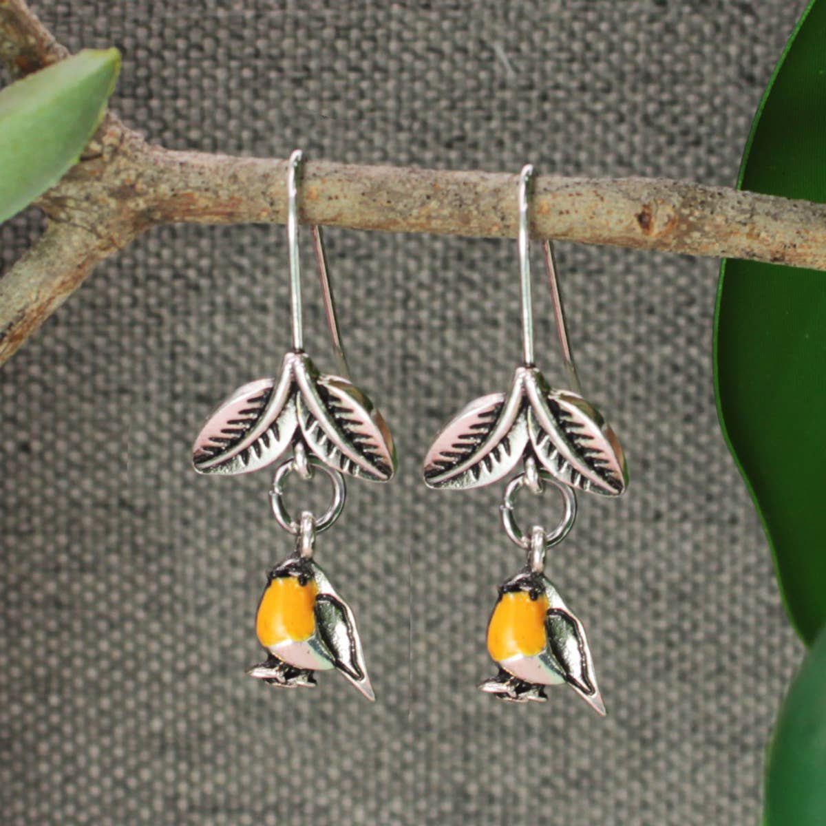 Silver Bird Leaf Earrings