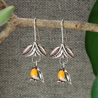 Silver Bird Leaf Earrings
