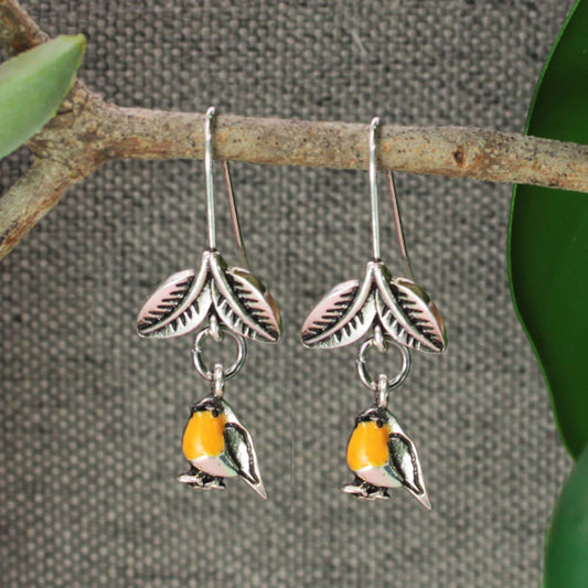 Silver Bird Leaf Earrings