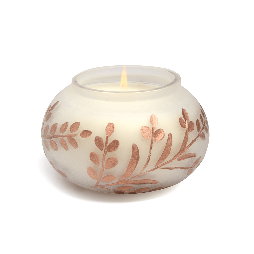 Cypress & Fir Frosted White Glass W/ Copper Metallic Branch Etching, 9oz.