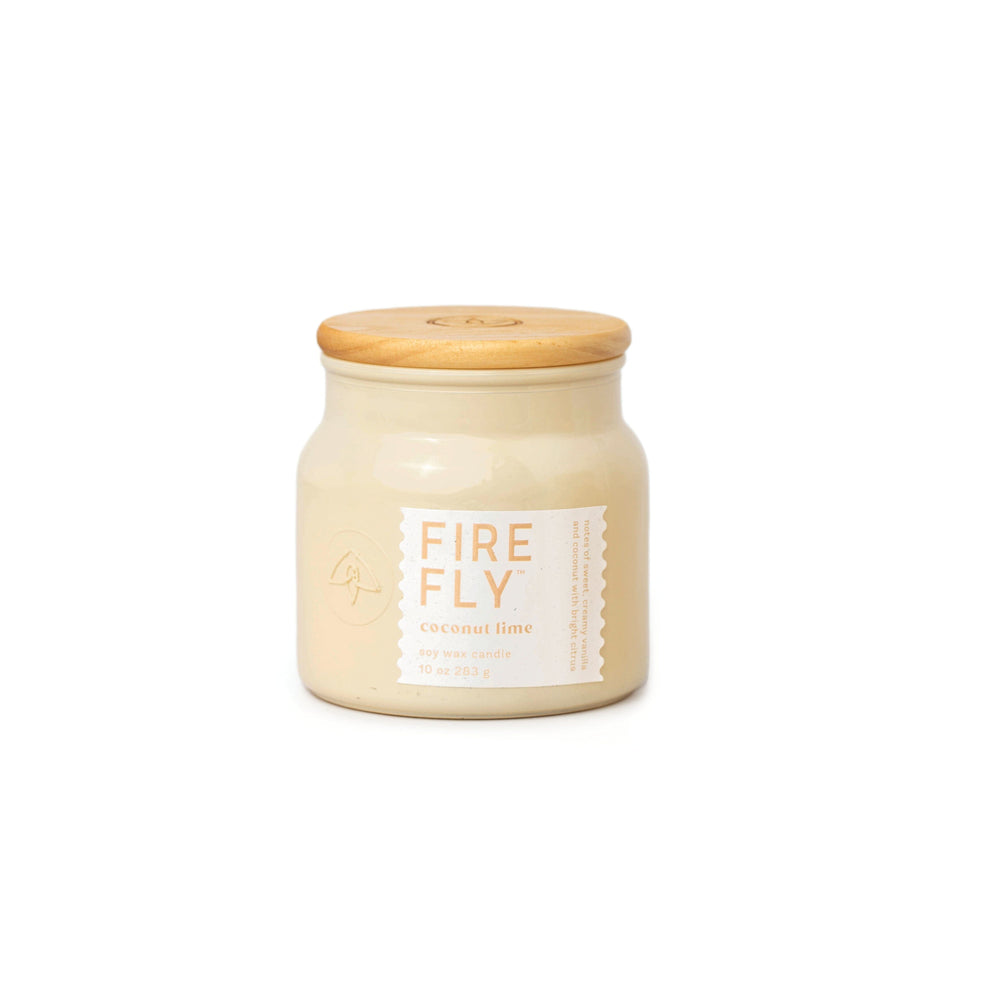 Firefly 2.5oz. White opaque Glass W/ Wood Lid, Coconut Lime