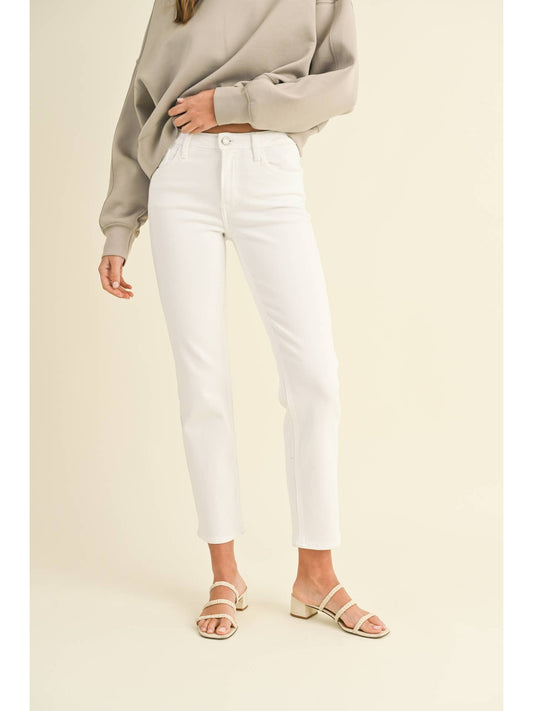 White Mid-Rise Straight Jeans