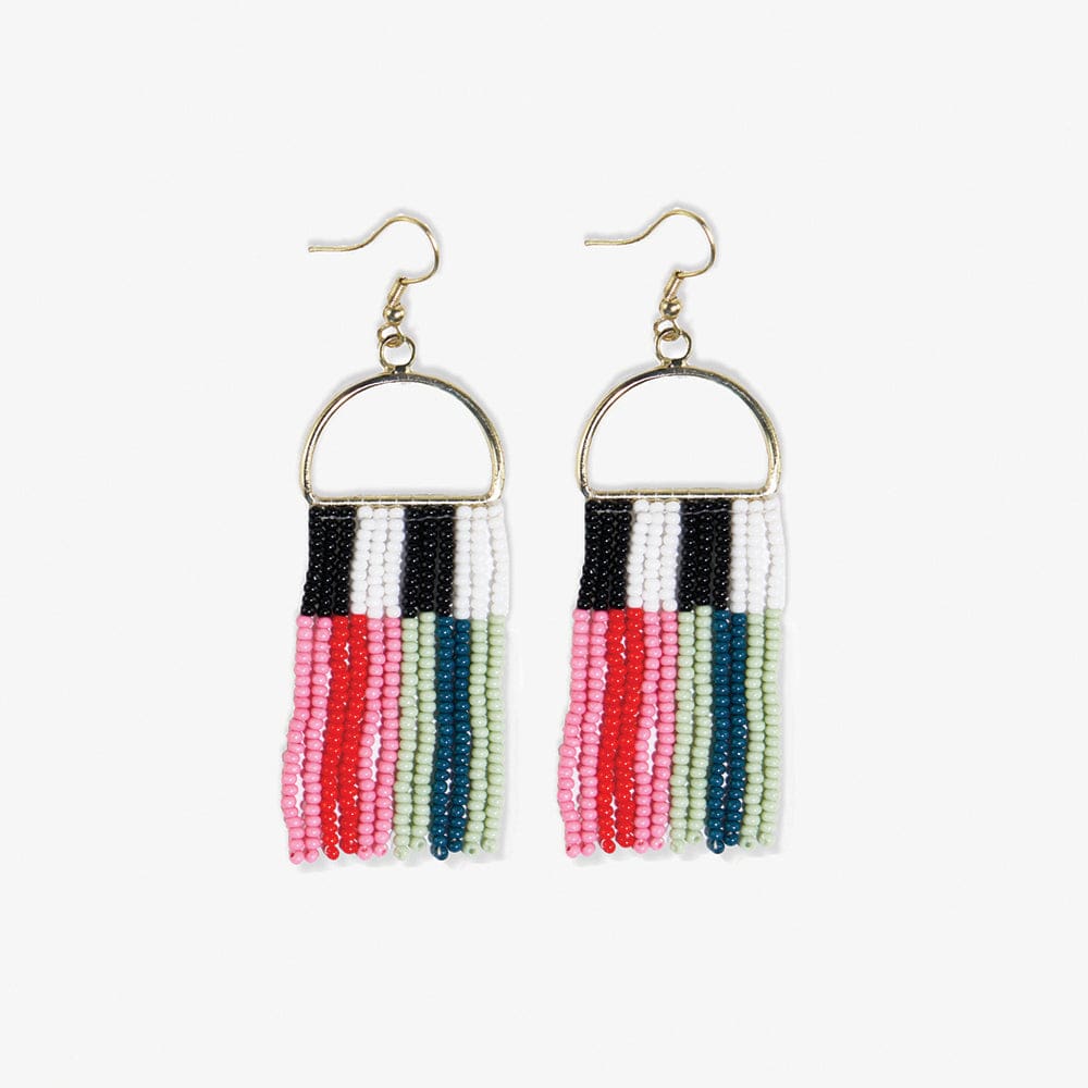 Allison Vertical Stripes Beaded Fringe Earrings