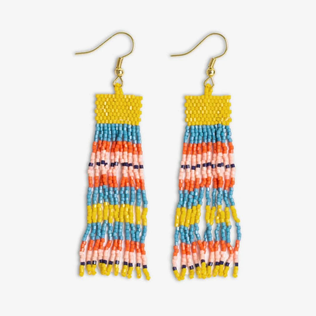 Billie Mixed Horizontal Stripes Beaded Fringe Earrings