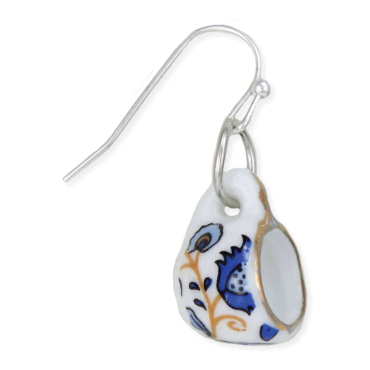 Blue Yellow Ceramic Teacup Earrings