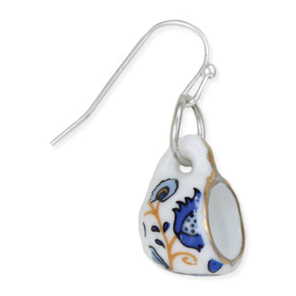 Blue Yellow Ceramic Teacup Earrings