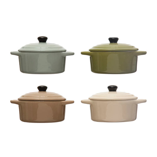 Stoneware Mini Baker w/ Lid, 1 Cup, 4 Colors