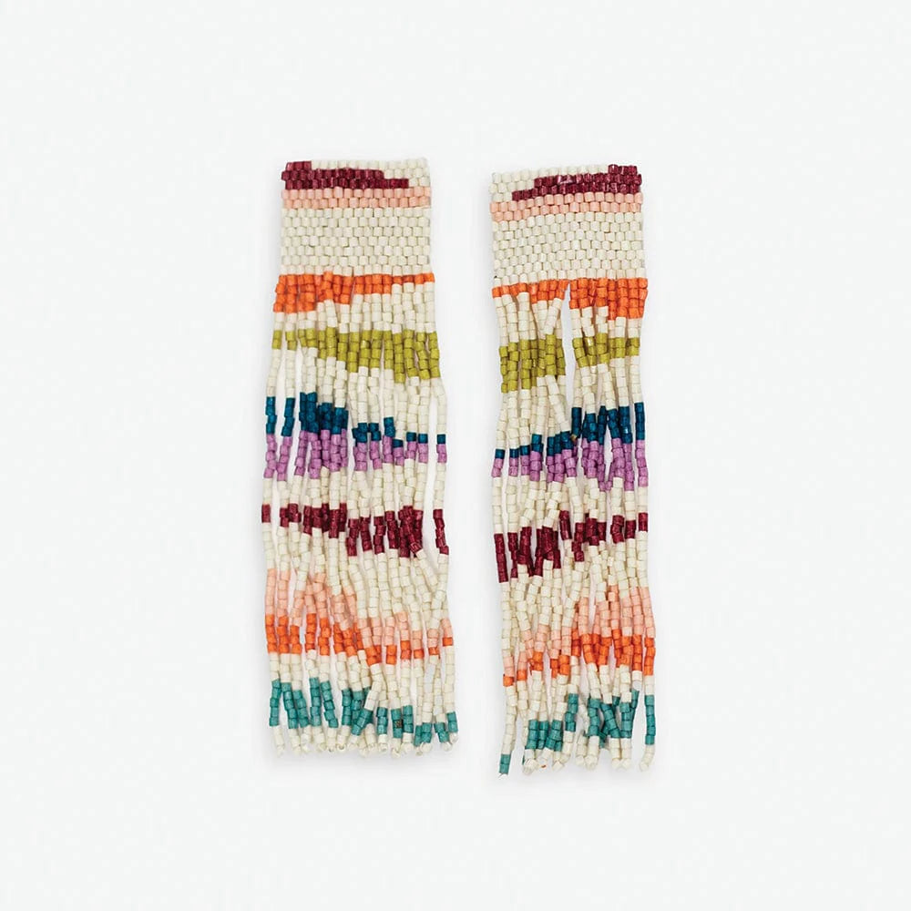 Belle Angled Stripes Beaded Fringe Earrings