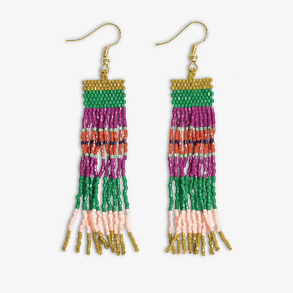 Billie Mixed Horizontal Stripes Beaded Fringe Earrings