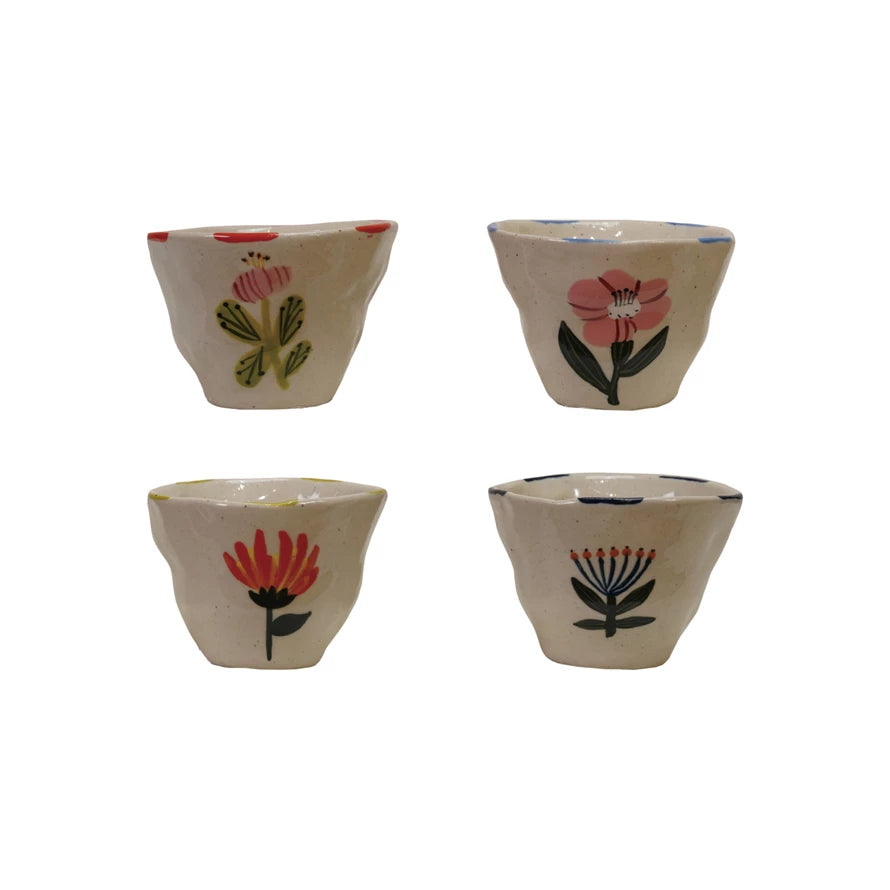 Hand-Painted Stoneware Cup/Bowl with Flower Image, 4 Styles, 6 oz.