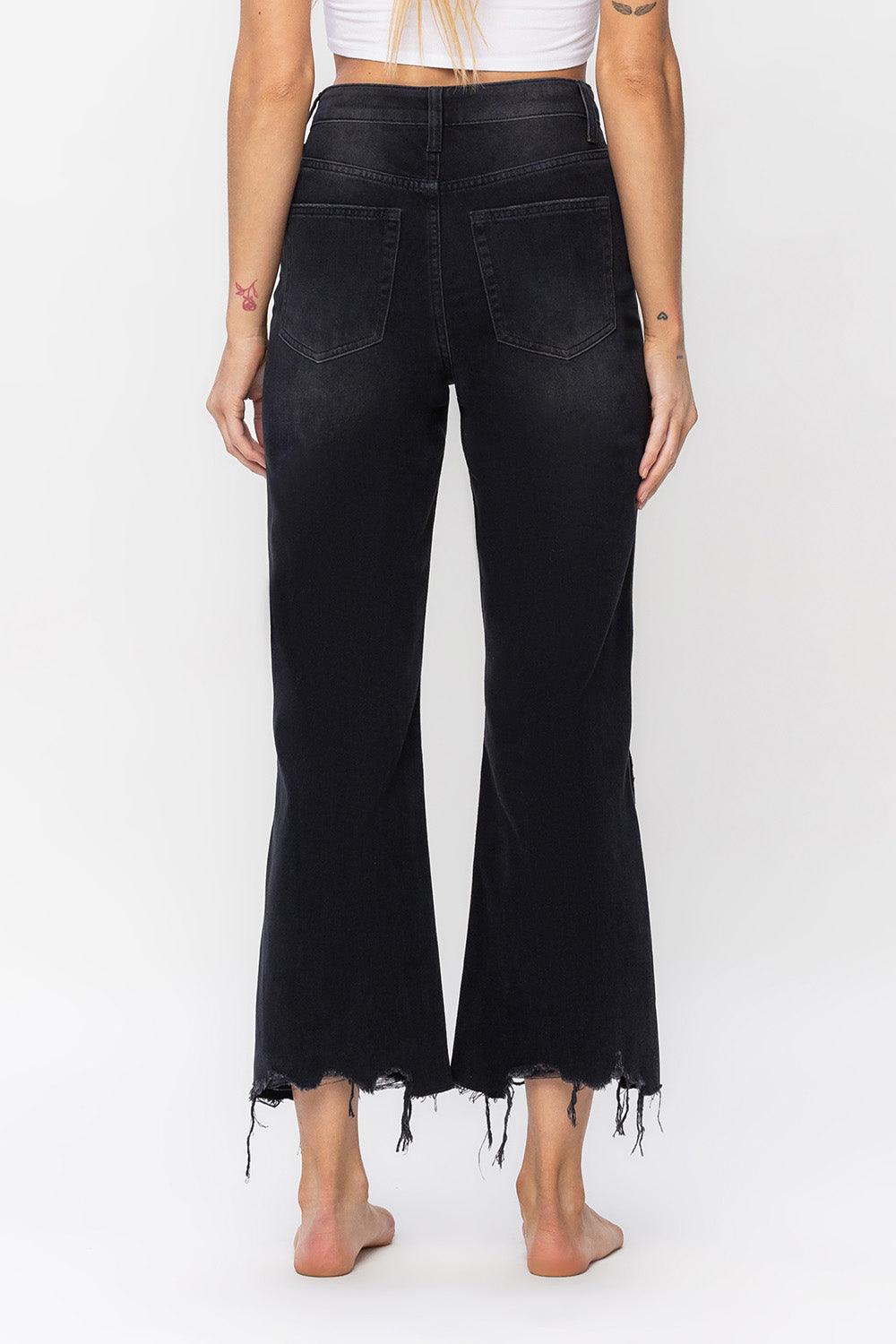 90's Vintage Crop Flare Jeans Black