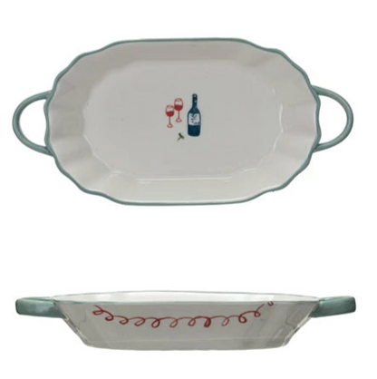 1 Cup Stoneware Casserole Dish w/ Handles, Rim & Bistro Image, 2 Styles