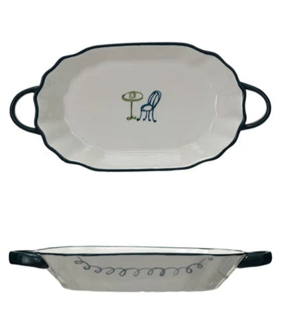 1 Cup Stoneware Casserole Dish w/ Handles, Rim & Bistro Image, 2 Styles