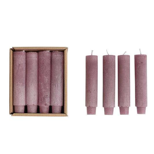 Unscented Pleated Taper Candles, Powder Finish, Purple