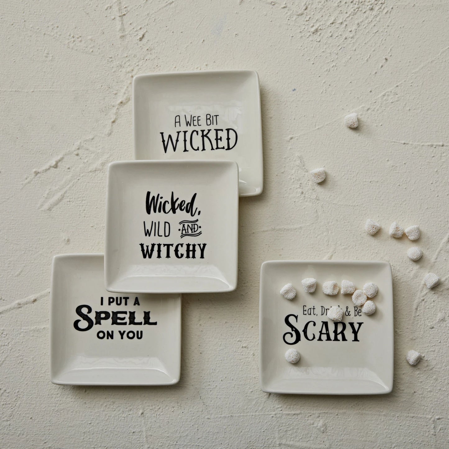 Square Stoneware Plate W/ Spooky Saying