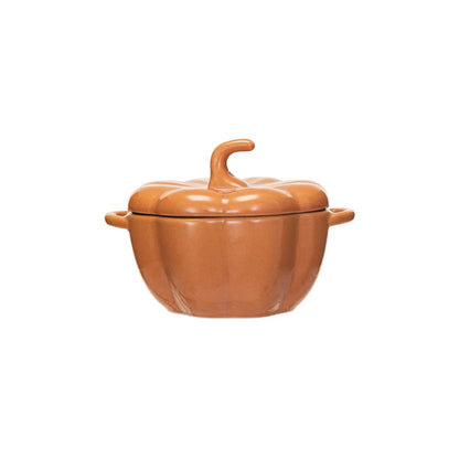 2 Cup Stoneware Pumpkin Baker w/ Handles, Orange Color