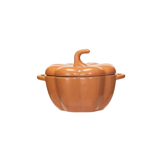 2 Cup Stoneware Pumpkin Baker w/ Handles, Orange Color