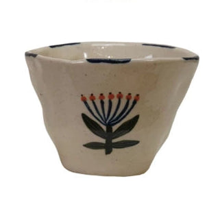 Hand-Painted Stoneware Cup/Bowl with Flower Image, 4 Styles, 6 oz.