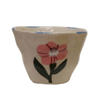 Hand-Painted Stoneware Cup/Bowl with Flower Image, 4 Styles, 6 oz.