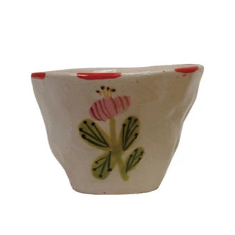 Hand-Painted Stoneware Cup/Bowl with Flower Image, 4 Styles, 6 oz.