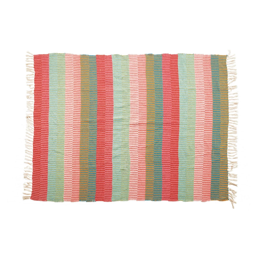 Recycled Cotton Blend Striped Throw W/ Tassels