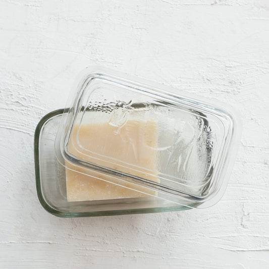 Pressed Glass Butter Dish W/Cow