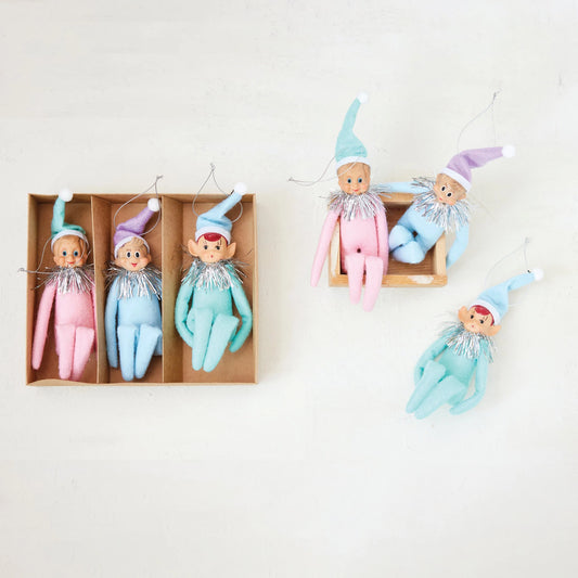 Plastic & Fabric Vintage Reproduction Elf Ornaments