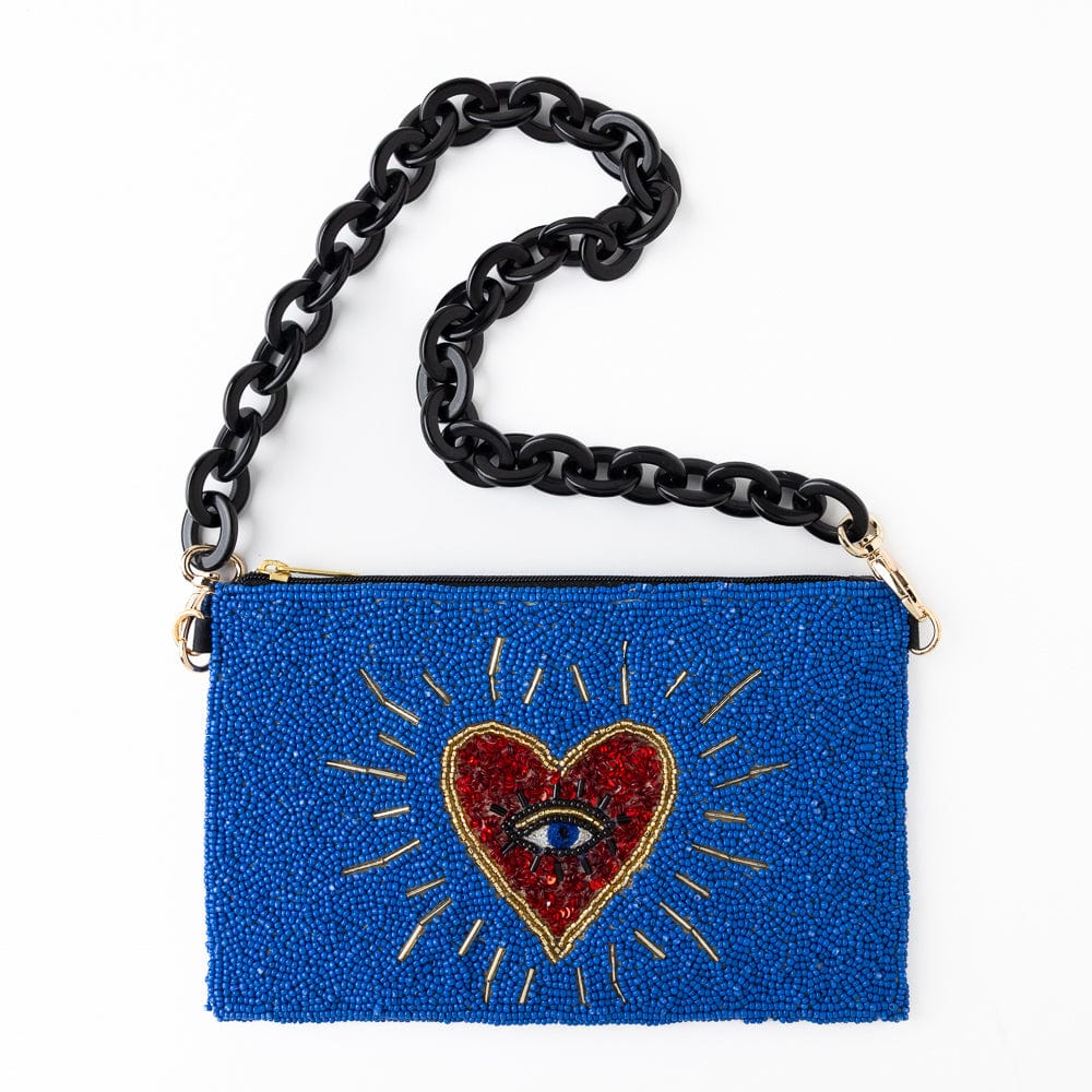 Elenor Evil Eye Seed Bead Clutch With Strap