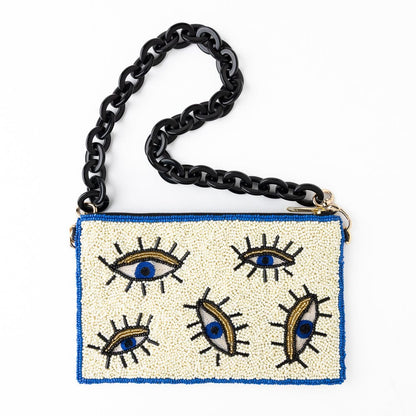 Elenor Evil Eye Seed Bead Clutch With Strap
