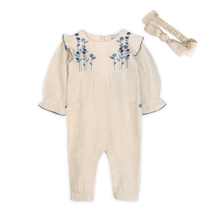 Atrani Embroidered Baby Romper & Headband (Organic)
