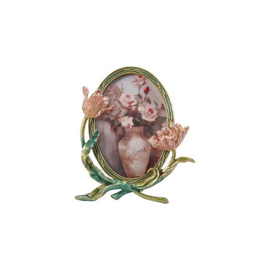 Enameled Metal Photo Frame w/ 3D Flowers & Jewels