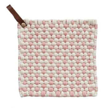 Crocheted Pot Holder w/ Leather Loop, Happy House