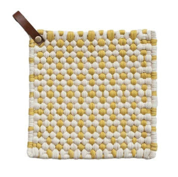 Crocheted Pot Holder w/ Leather Loop, Happy House