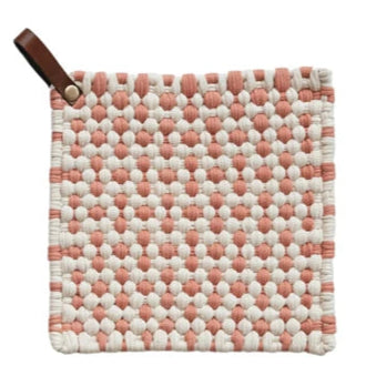 Crocheted Pot Holder w/ Leather Loop, Happy House